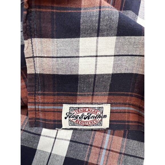 Flag & Anthem Mens Plaid Shirt Button Up Medium Navy Red White Long Slv - Picture 9 of 12